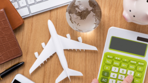 Airplane taking off, representing travel plans funded by a tax refund or financial windfall